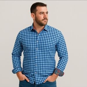 Robert Graham Classic Fit Gingham Check Shirt L Blue Multicolor Contrast Cuffs